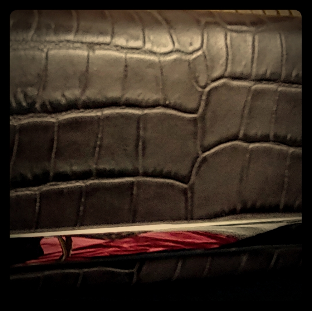 MK dark grey long leather wallet with silver frame